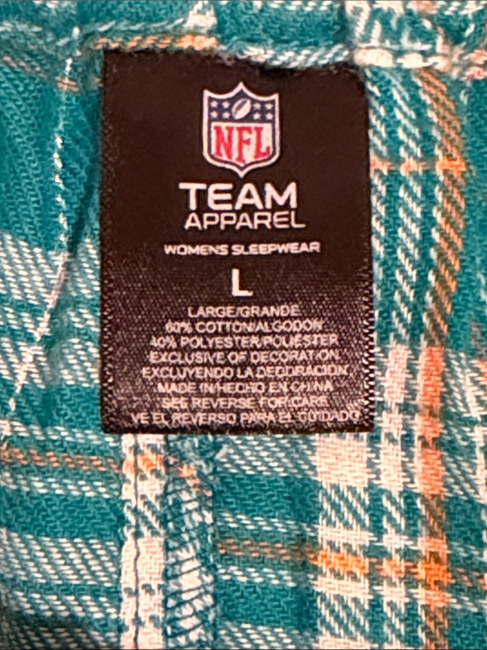 NFL Apparel Miami Dolphins Women's Sz. L Plaid Flannel Pajama Lounge Pants - Picture 2 of 9